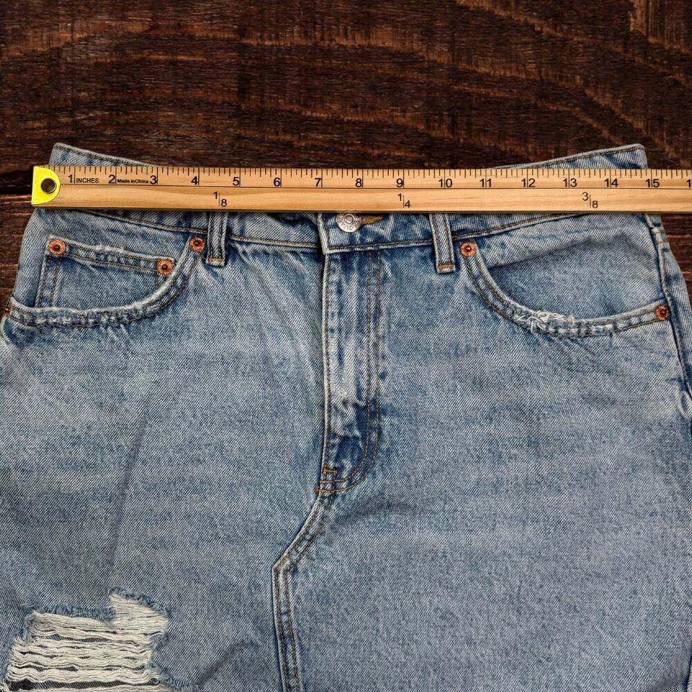 Zara High Rise Distressed Light Wash Denim Mini Skirt Size Large - Picture 6 of 8